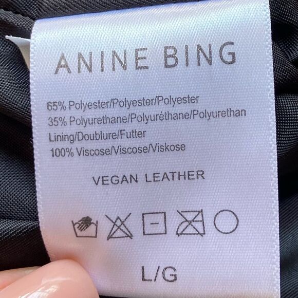 Anine Bing Vegan Leather Colton Black Pants Straight Leg Trousers Size L - Picture 14 of 14